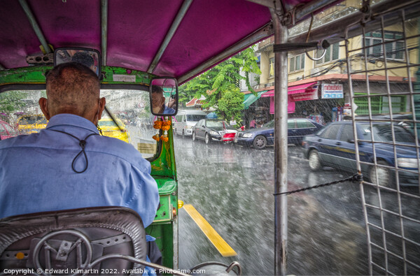 Bangkok Tuk Tuk in the Rain Picture Board by Edward Kilmartin