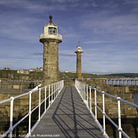 Buy canvas prints of Whitby Harbour Lighthouses by Sarah Smith