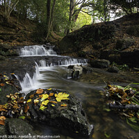 Buy canvas prints of Woodland waterfall in autumn by Sarah Smith