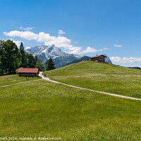 Buy canvas prints of Eckbauer Alm mountain meadow near Garmisch by Sarah Smith
