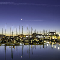 Buy canvas prints of The Moon and Venus over Plymouth Barbican by Sarah Smith