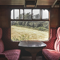 Buy canvas prints of Inside an English vintage steam train carriage by KB Photo