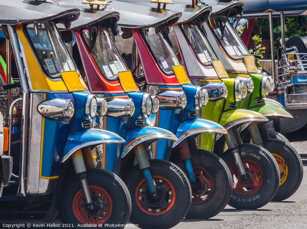 Tuk-tuks lined up in a row, Picture Board by Kevin Hellon