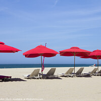 Buy canvas prints of Red parasols by Kevin Hellon