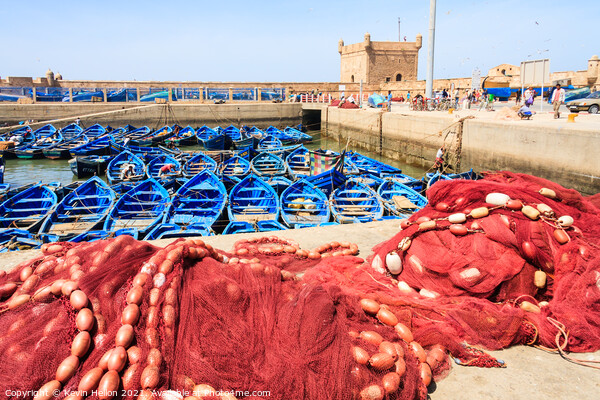 Boats and nets in Essaouira Harbour, Morocco Picture Board by Kevin Hellon