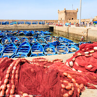 Buy canvas prints of Boats and nets in Essaouira Harbour, Morocco by Kevin Hellon