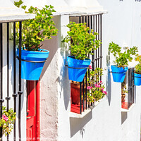 Buy canvas prints of Blue plant pots against whitewashed walls,  by Kevin Hellon