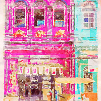 Buy canvas prints of Colourful shophouse by Kevin Hellon