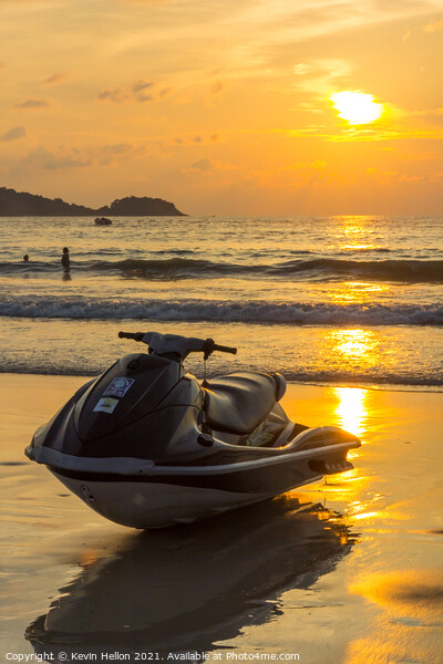 Jet ski at sunset on Patong beach Picture Board by Kevin Hellon