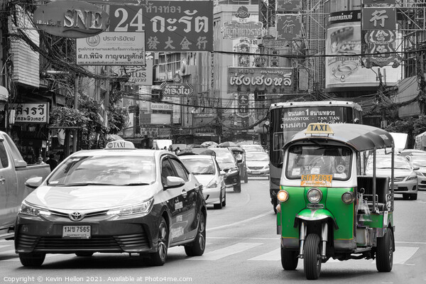Tuk tuk and taxi in Chinatown, Bangkok Picture Board by Kevin Hellon