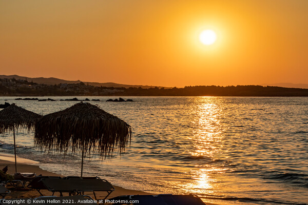 Sunset, Chania Beach Picture Board by Kevin Hellon