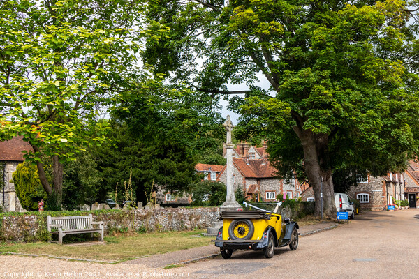 Vintage car outside the church in Hambleden, Picture Board by Kevin Hellon