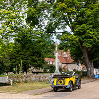 Buy canvas prints of Vintage car outside the church in Hambleden, by Kevin Hellon