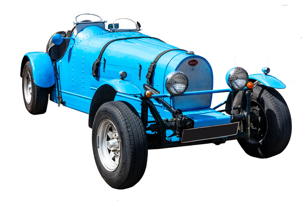 Bugatti T35 isolated on a white background. Picture Board by Kevin Hellon