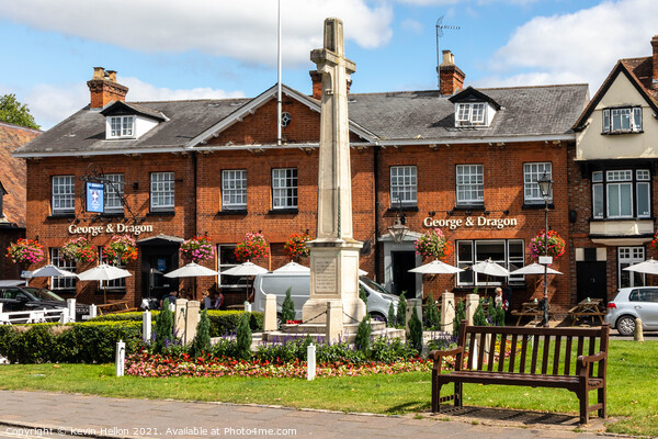 War memorial and George and Dragon public house, Picture Board by Kevin Hellon