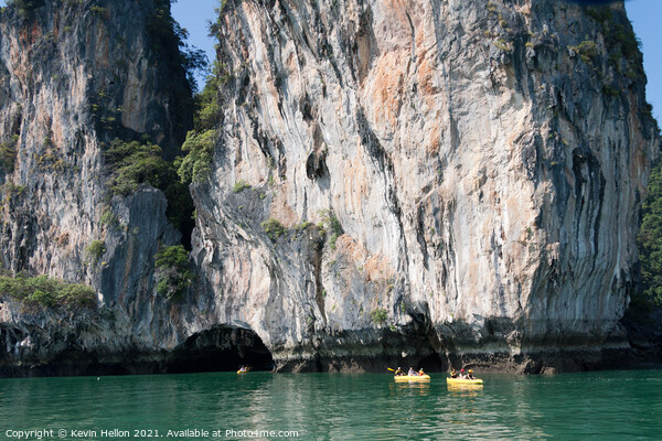 Tourists in inflatble canoes exploring Koh Hong, hang Nga Bay, h Picture Board by Kevin Hellon