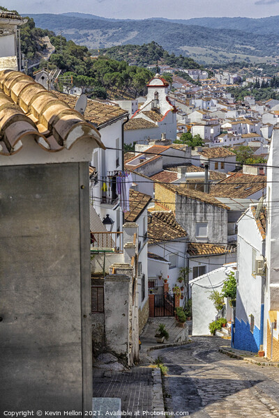 Narrow, steep street overlooking Ubrique, Picture Board by Kevin Hellon