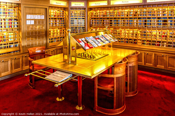 Library on a cruise ship with chess set Picture Board by Kevin Hellon