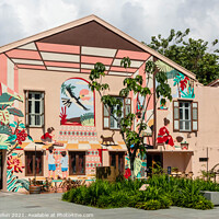 Buy canvas prints of Wall mural on gable end, Singapore by Kevin Hellon