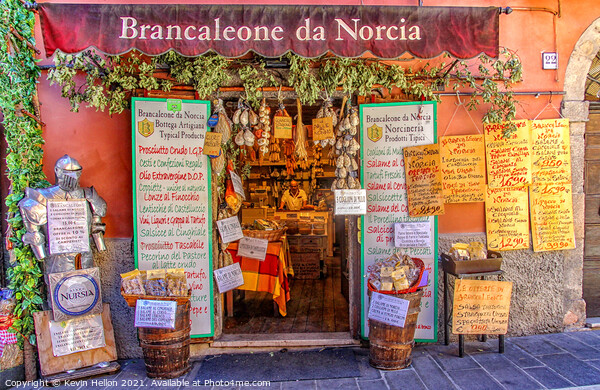 Delicatessan shop in Norcia Picture Board by Kevin Hellon