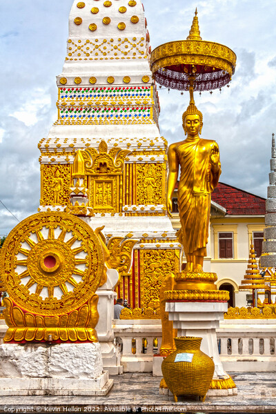 Buddha image and spire, Wat Phra That Phanom Picture Board by Kevin Hellon
