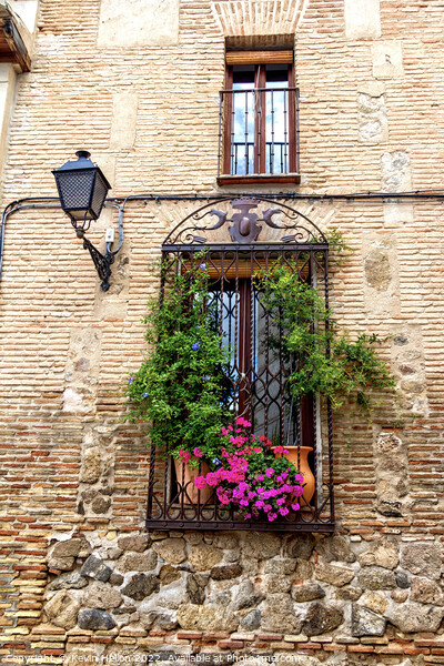 Window with flowers in old house in Toledo, Spain Picture Board by Kevin Hellon