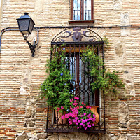 Buy canvas prints of Window with flowers in old house in Toledo, Spain by Kevin Hellon