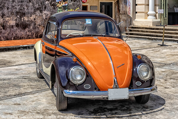 Black and orange vintage Volkswagen Beetle Picture Board by Kevin Hellon