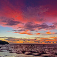 Buy canvas prints of Red sunset at Bang Tao Beach, Phuket, Thailand by Kevin Hellon