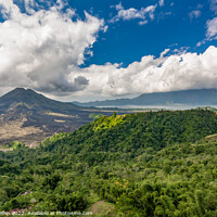 Buy canvas prints of View over Mount Agung and Batur Lake, by Kevin Hellon