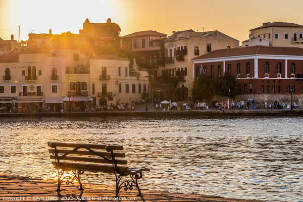 Seat for the sunset, Chania Harbour, Picture Board by Kevin Hellon