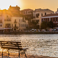 Buy canvas prints of Seat for the sunset, Chania Harbour, by Kevin Hellon