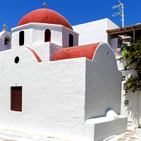 Buy canvas prints of Typical church in Chora, Mykonos, Greece by Kevin Hellon