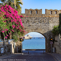 Buy canvas prints of Looking through a gateway to the harbour, Rhodes Town, Greece by Kevin Hellon