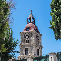 Buy canvas prints of The old Rolloi clock tower, Rhodes, Town, Greece by Kevin Hellon