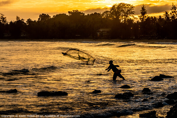 Fisherman at sunset Picture Board by Kevin Hellon