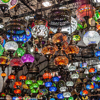 Buy canvas prints of lamps for sale in the Grand Bazaar, Istanbul, Turkey by Kevin Hellon