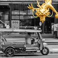 Buy canvas prints of Dragon and tuk tuk in Chinatown, by Kevin Hellon