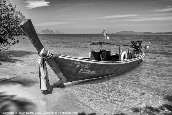 Long tailed boat on tropical island, Koh Naka, Phuket, Thailand Picture Board by Kevin Hellon