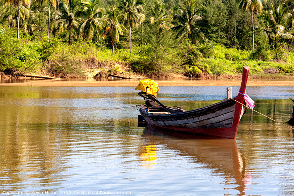 Boat on lagoon on beach at Khao Lak, Phang Nga, Thailand Picture Board by Kevin Hellon