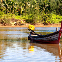 Buy canvas prints of Boat on lagoon on beach at Khao Lak, Phang Nga, Thailand by Kevin Hellon