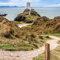Buy canvas prints of Boundary post and path to Tyw Mawr Lighthouse, by Kevin Hellon
