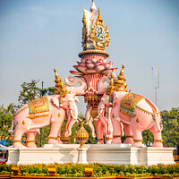 Buy canvas prints of Pink elephants statue,  by Kevin Hellon