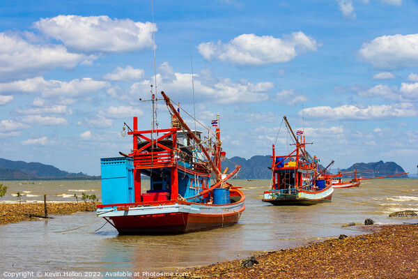 Thai fishing boats anchored in Koh Lanta, Krabi, Thailand Picture Board by Kevin Hellon