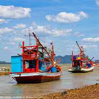 Buy canvas prints of Thai fishing boats anchored in Koh Lanta, Krabi, Thailand by Kevin Hellon
