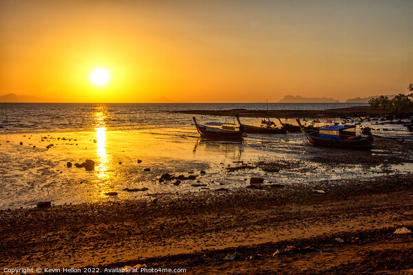 Long tail boats at sunrise, Picture Board by Kevin Hellon