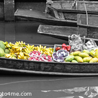 Buy canvas prints of Panorama floating market vendor,  by Kevin Hellon