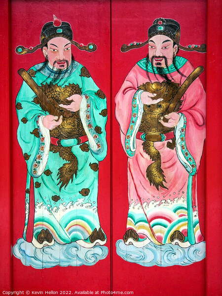 Chinese figures on temple door  Picture Board by Kevin Hellon