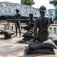 Buy canvas prints of Bronze sculptures on Boat Quay Singapore by Kevin Hellon