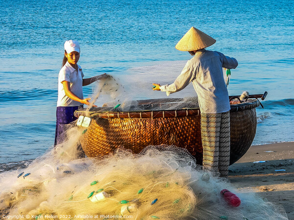 Folding the nets, Mui Ne, Vietnam Picture Board by Kevin Hellon